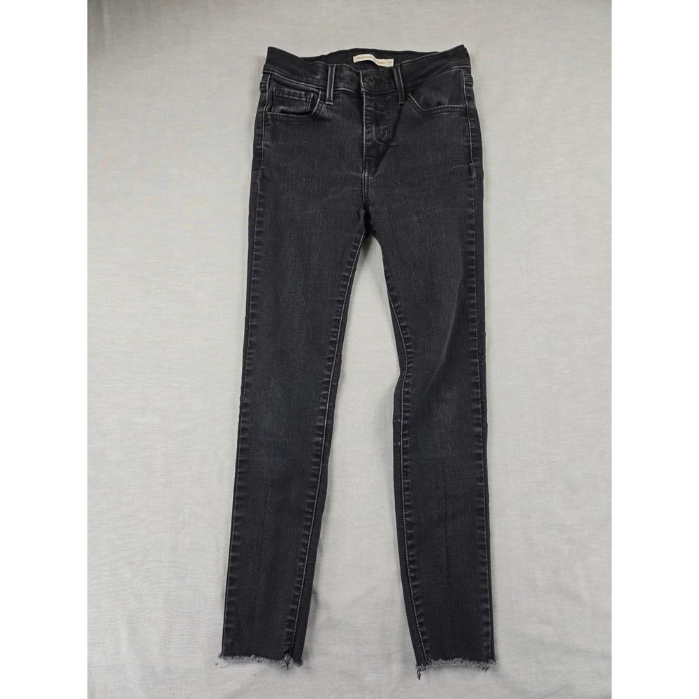 Levis 720 High Rise Super Skinny Jeans Faded Black Raw Hem 25x23.5